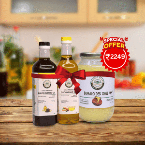 Gramin Bytes Buffalo Desi Ghee 500ml, Groundnut Oil 1L, and Black Mustard Oil 1L Combo – Pure and Ayurvedic Cooking Essentials
