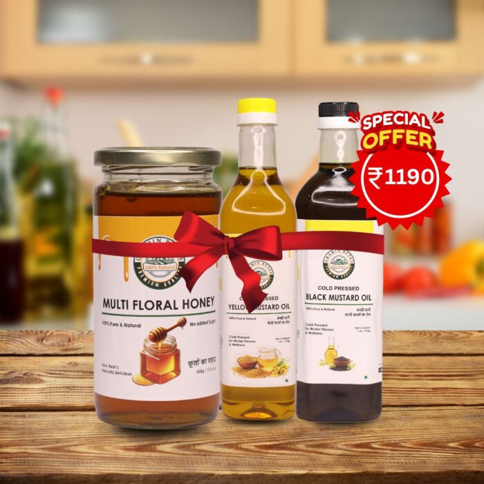 Gramin Bytes Combo of Multi Floral Honey 500gm, Yellow Mustard Oil 1L, and Black Mustard Oil 1L – Natural Ayurvedic Food Products