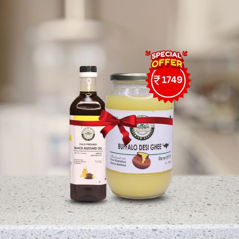 Gramin Bytes Health Combo – Buffalo Desi Ghee (1L) + Black Mustard Oil (1L) 100% Natural & Ayurvedi