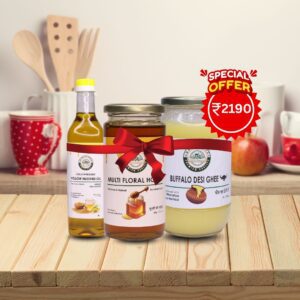 Gramin Bytes Natural Wellness Combo – Yellow Mustard Oil (1L) + Multi Flora Honey (500g) + Buffalo Desi Ghee (1L) 100% Pure & Ayurvedic