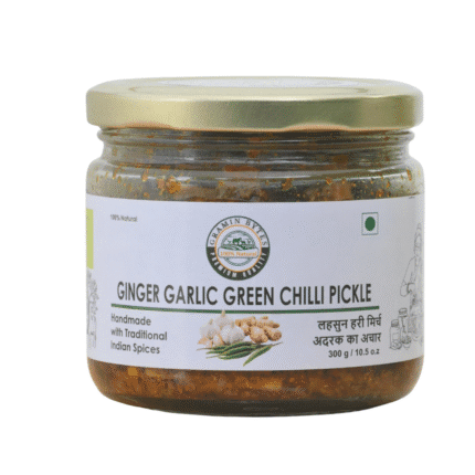 Hand Made Ginger Garlic Green Chilli Pickle Gramin Bytes (300g)